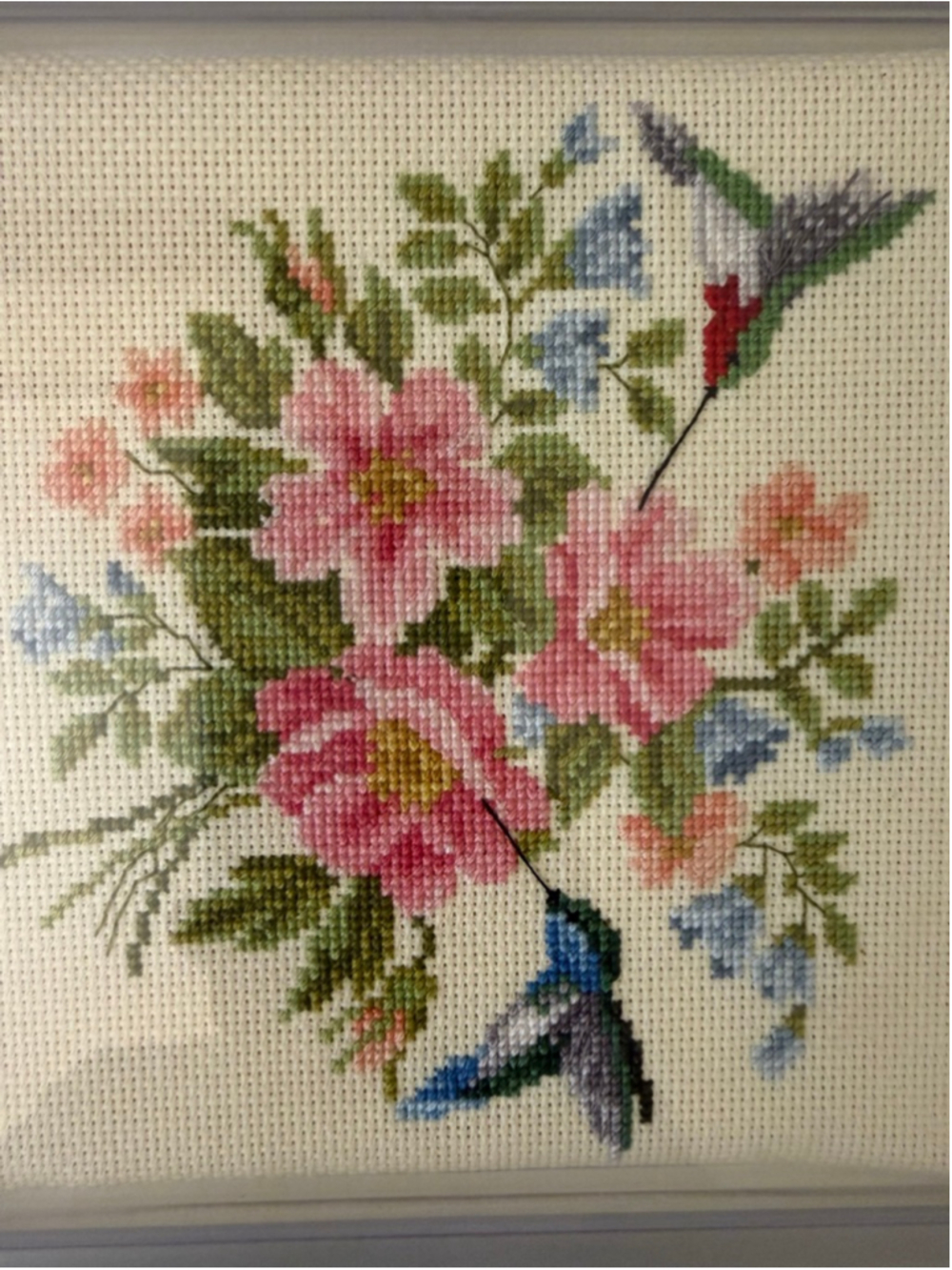 Completed Flowers & Hummingbirds Trivet Counted Cross Stitch Kit MCG Textiles - Picture 5 of 6